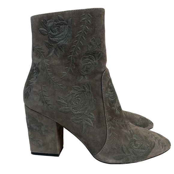 Anthropologie Shoes - Anthropologie Silent D Mamet Gray Embroidered Suede Heeled Boots Size 10